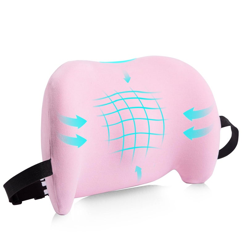 BYMECOST Lumbar Support Pillow for Office Chair  Car Lumbar Pillow Lower Back Pain Relief  Memory Foam Back Cushion with Adjustable Straps  Ergonomic Chair Back Pillow for Gaming Chair  Car  Bed (PINK) - Image 1